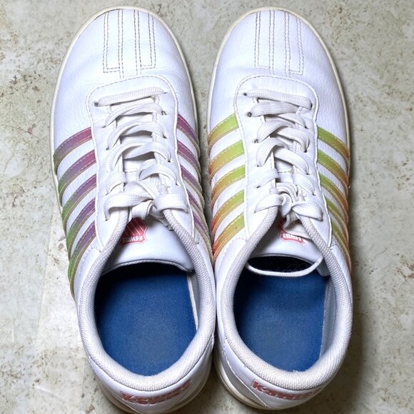 K-Swiss Womens White Leather Sneakers With Rainbow Stripes Size 5.5 - Picture 4 of 8